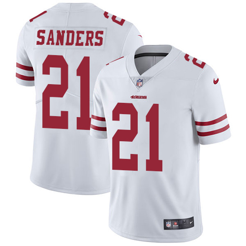Nike 49ers #21 Deion Sanders White Men's Stitched NFL Vapor Untouchable Limited Jersey - Click Image to Close